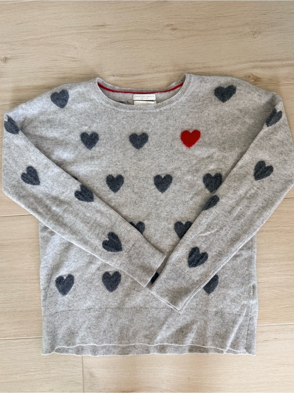 Christian Siriano Women’s Grey Heart Cashmere Sweater with Red Accent #designer